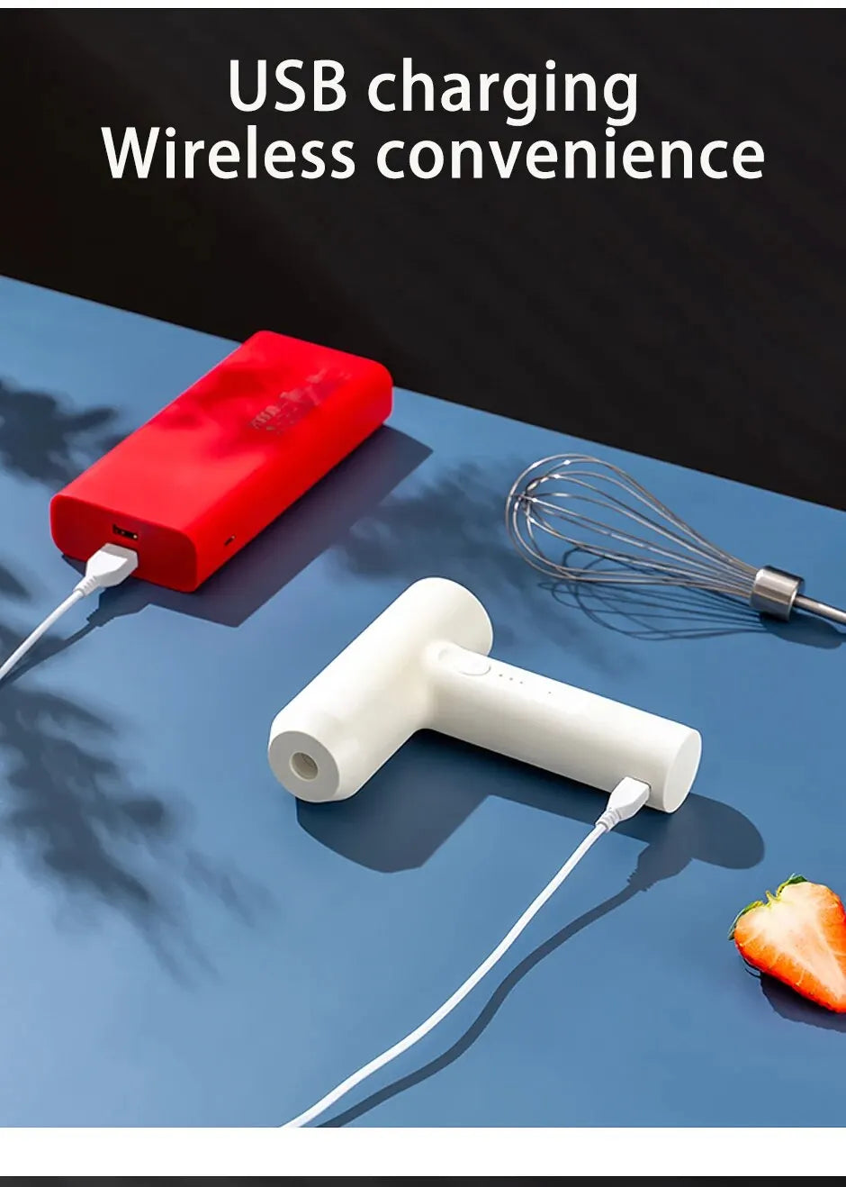 Wireless Electric Food Mixer - Portable 3 Speeds Egg Beater