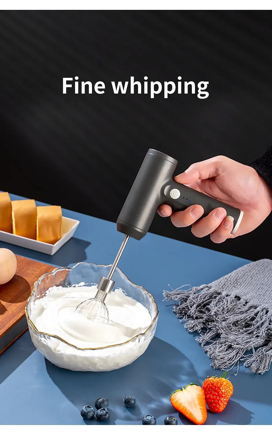 Wireless Electric Food Mixer - Portable 3 Speeds Egg Beater